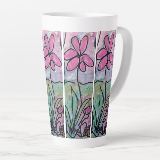 一輪のピンクの花 カフェラテマグ (右アングル)