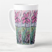 一輪のピンクの花 カフェラテマグ (左アングル)