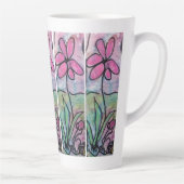 一輪のピンクの花 カフェラテマグ (右)