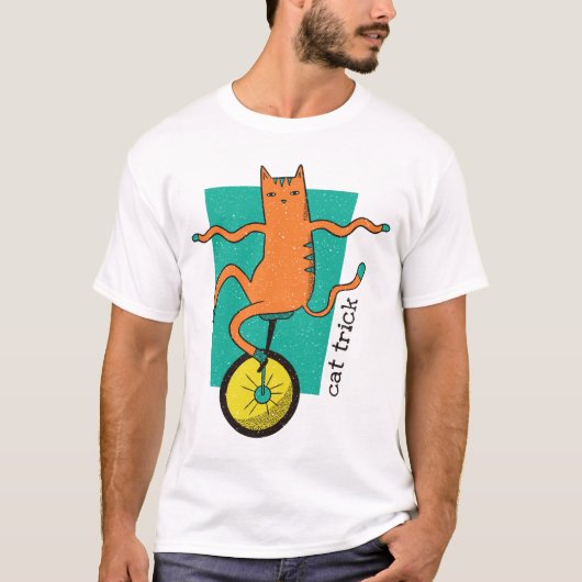 一輪車おもしろいに乗る猫トリックタビー Tシャツ (正面)