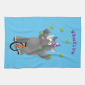 一輪車おもしろいの可愛いサイのジャグリング キッチンタオル (横)