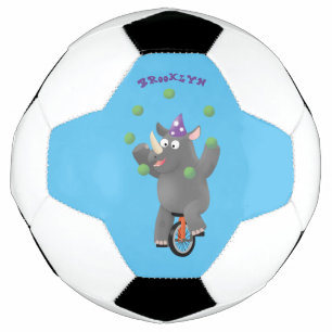 一輪車おもしろいの可愛いサイのジャグリング サッカーボール