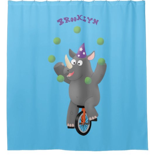 一輪車おもしろいの可愛いサイのジャグリング シャワーカーテン (正面)