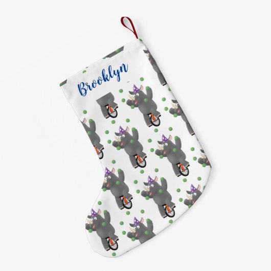 一輪車おもしろいの可愛いサイのジャグリング スモールクリスマスストッキング (裏面 (吊り時))