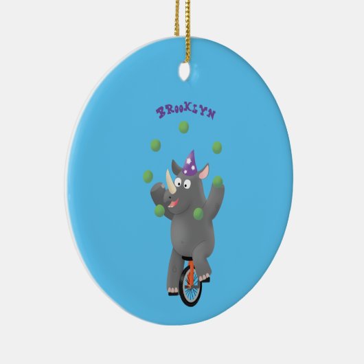 一輪車おもしろいの可愛いサイのジャグリング セラミックオーナメント (右)