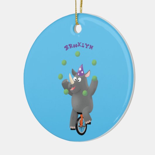 一輪車おもしろいの可愛いサイのジャグリング セラミックオーナメント (左)