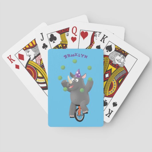 一輪車おもしろいの可愛いサイのジャグリング トランプ (裏面)