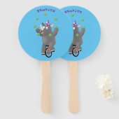 一輪車おもしろいの可愛いサイのジャグリング ハンドファン (正面&裏面)