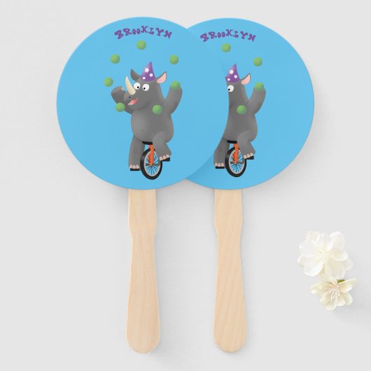 一輪車おもしろいの可愛いサイのジャグリング ハンドファン (正面&裏面)