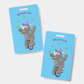 一輪車おもしろいの可愛いサイのジャグリング バッジ (正面＆裏面)