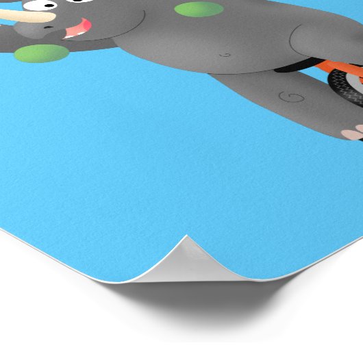 一輪車おもしろいの可愛いサイのジャグリング ポスター (角)