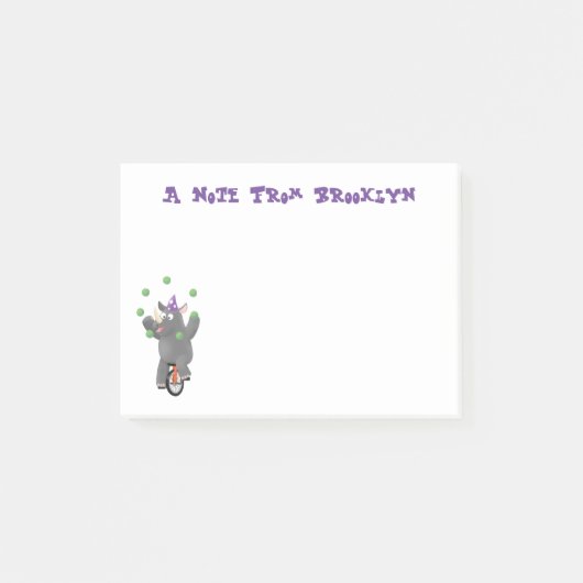 一輪車おもしろいの可愛いサイのジャグリング ポストイット (正面)