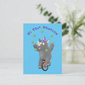 一輪車おもしろいの可愛いサイのジャグリング ポストカード (スタンド正面)