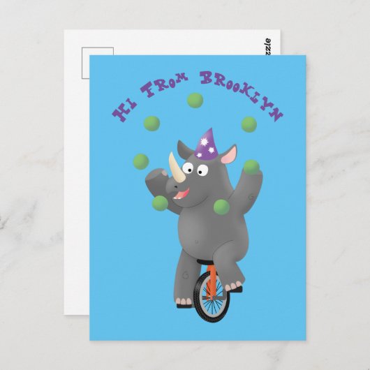 一輪車おもしろいの可愛いサイのジャグリング ポストカード (正面/裏面)