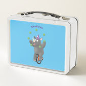 一輪車おもしろいの可愛いサイのジャグリング メタルランチボックス (裏面)