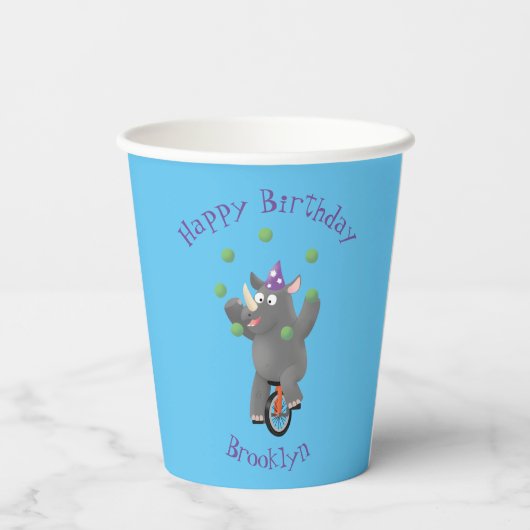 一輪車おもしろいの可愛いサイのジャグリング 紙コップ (裏面)