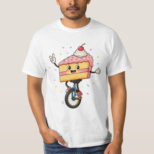 一輪車に乗ったハッピーケーキ  Tシャツ (正面)