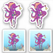 一輪車に乗るタコ シール (正面)