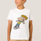 一輪車に乗る面白い少年 Tシャツ (正面)