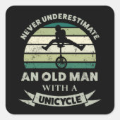 一輪車のパパギフトを持つおもしろい老人 スクエアシール (正面)