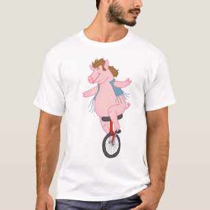 一輪車のブタ Tシャツ