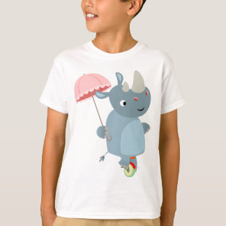一輪車の傘でRhinoの子供Tシャツ Tシャツ