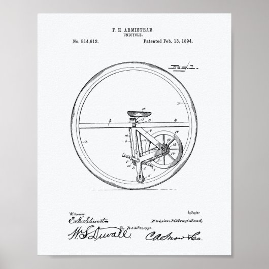 一輪車1894特許芸術ホワイト紙 ポスター (正面)