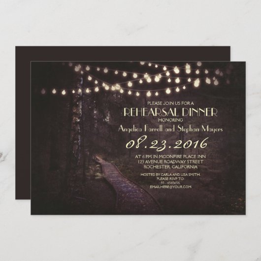 一連のライトの木々のリハーサルディナー 招待状 (正面/裏面)
