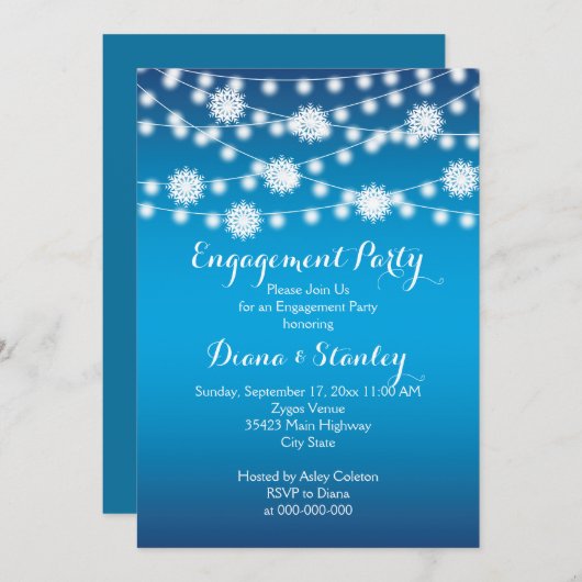 一連のライトスノーフレーク結婚の婚約 招待状 (正面/裏面)