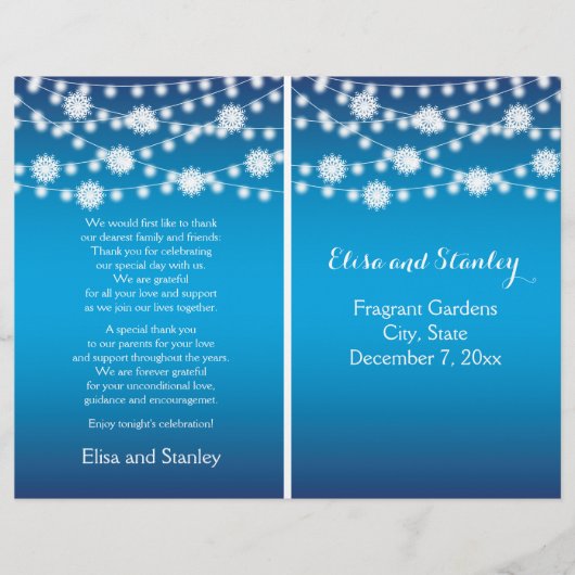 一連のライトスノーフレーク青い結婚式プログラム (正面)