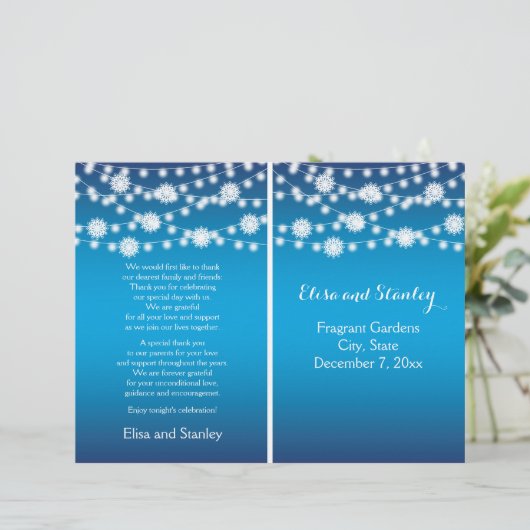 一連のライトスノーフレーク青い結婚式プログラム (スタンド正面)