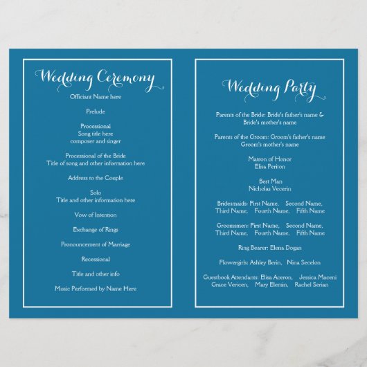 一連のライトスノーフレーク青い結婚式プログラム (裏面)