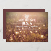 一連のライト赤面rustic日付カードを保存 セーブザデート (正面/裏面)