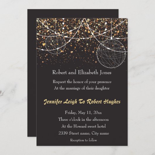 一連のライト金ゴールド結婚紙吹雪 招待状 (正面/裏面)