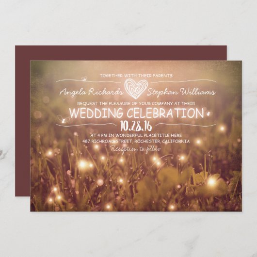 一連の光赤面素朴結婚式招待状 招待状 (正面/裏面)