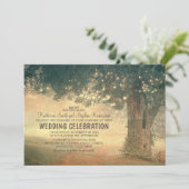 一連の光、さび色の木の結婚式招待状 招待状 (スタンド正面)