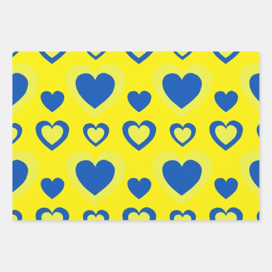 一連の紙シートハート青と黄色 ラッピングペーパーシート (正面3)