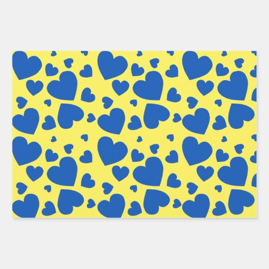 一連の紙シートハート青と黄色 ラッピングペーパーシート (正面)