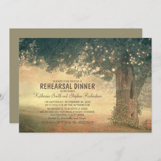 一連の素朴な木のリハーサル夕食 招待状 (正面/裏面)
