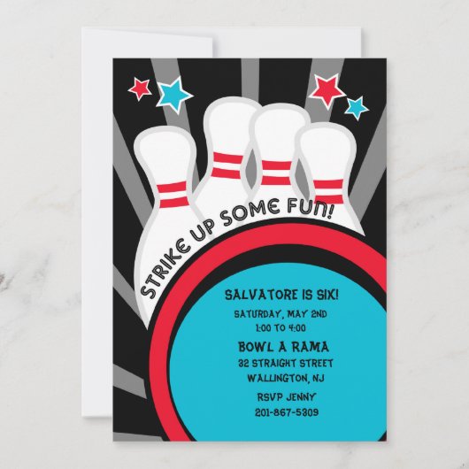 一部のおもしろいボーリング誕生日パーティーの招待 招待状 (正面)