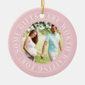 一部のギフトピンク期待ベビー妊婦の写真 セラミックオーナメント (正面)
