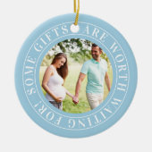 一部のギフトブルーのベビー妊婦の写真 セラミックオーナメント (正面)