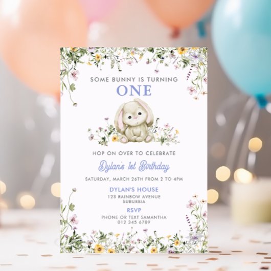 一部のバニーが1パープル少年の1歳の誕生日を回している 招待状