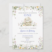 一部のバニーが1パープル少年の1歳の誕生日を回している 招待状 (正面)