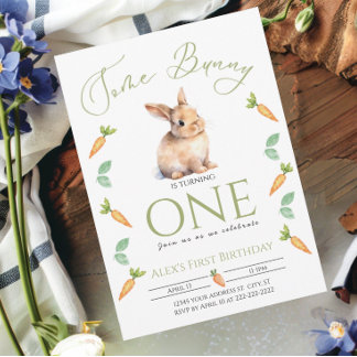 一部のバニーの最初の誕生日のニンジンのカスタマイズ 招待状
