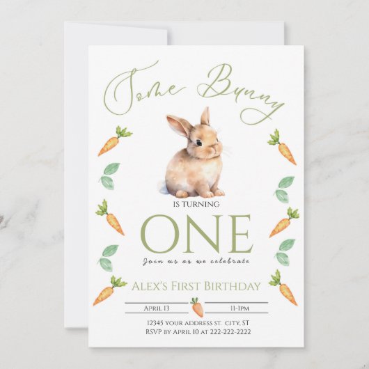 一部のバニーの最初の誕生日のニンジンのカスタマイズ 招待状 (正面)