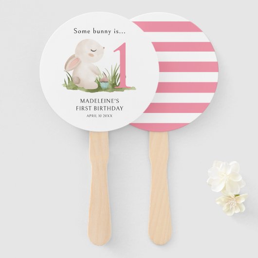 一部のバニーは1歳の誕生日お祝いの恩恵 ハンドファン (正面&裏面)