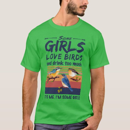 一部の女子は鳥が大好きでお酒も大好き レトロな金曜日 Tシャツ (正面)