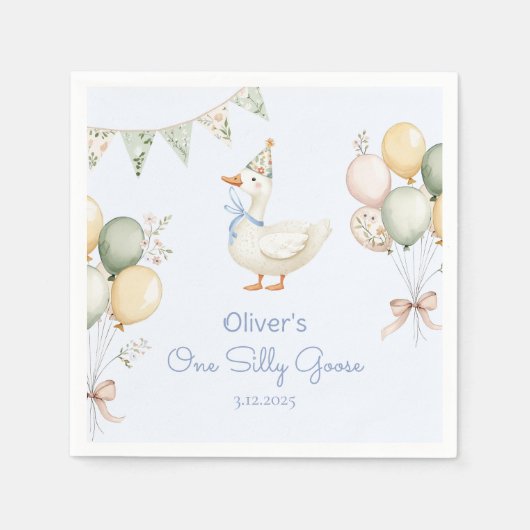 一間抜けつのガチョウの風船の男の子の誕生日 スタンダードカクテルナプキン (正面)