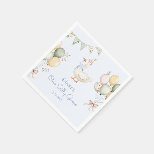 一間抜けつのガチョウの風船の男の子の誕生日 スタンダードカクテルナプキン (角)